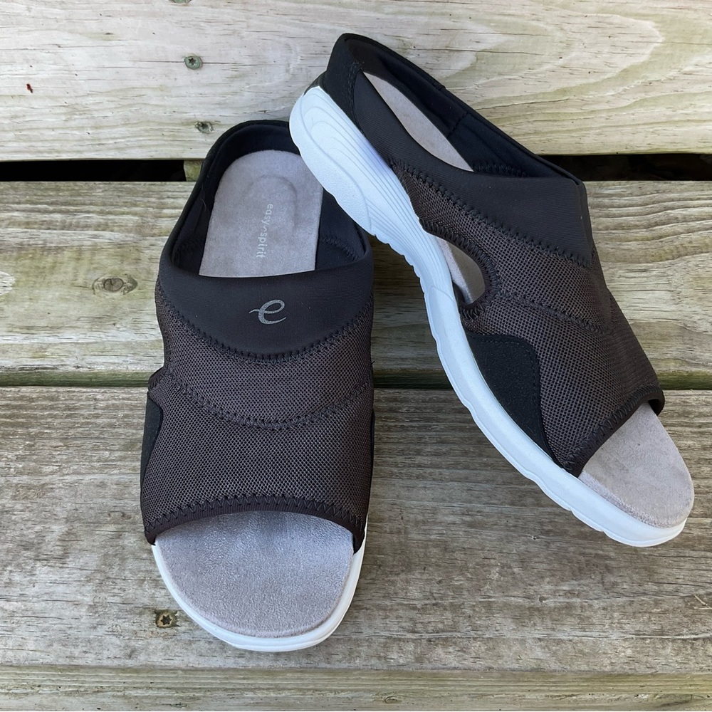 Easy Spirit Traveltime Sandals Black Slides Teak Textile Upper Women’s Size 11